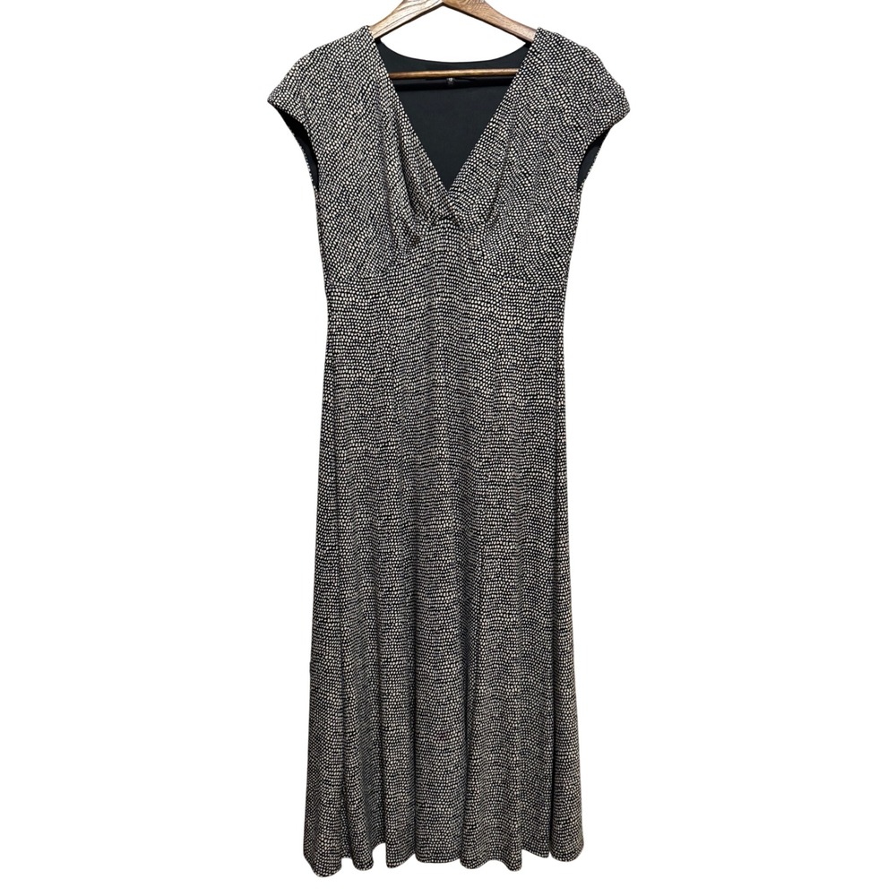 Jones Wear Dress Women 12 Black White Polka Dot Midi Cap Sleeve V-Neck Excellent
